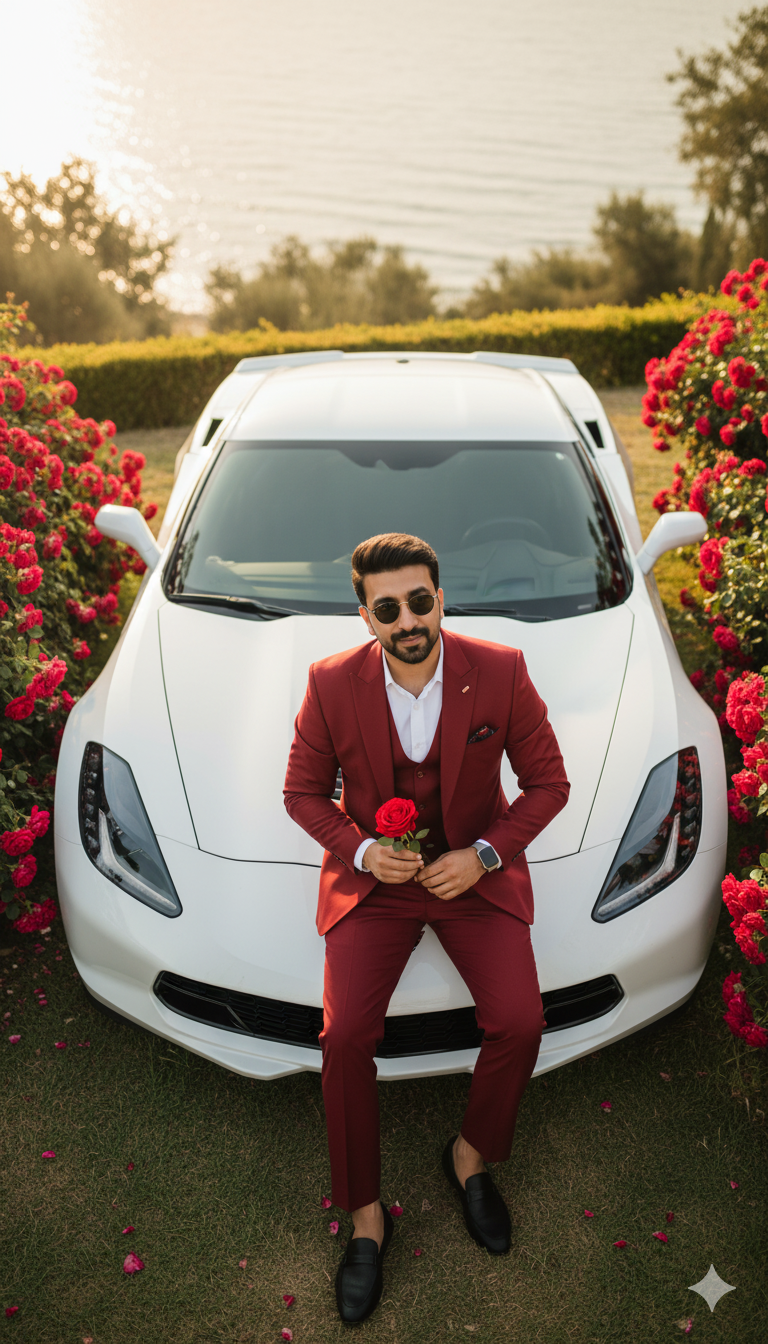 Stylish Men Pose with Car Prompt for Gemini